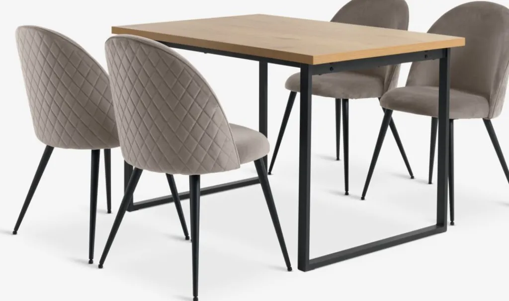 Mesas De Comedor|Conjuntos De Comedor>JYSK AABENRAA + KOKKEDALMesa AABENRAA L120 roble + 4 sillas KOKKEDAL terciopelo gris