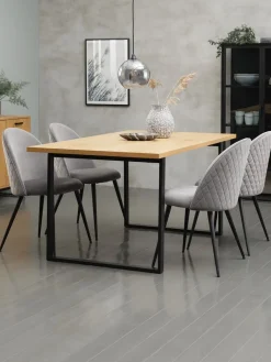 Mesas De Comedor|Conjuntos De Comedor>JYSK AABENRAA + KOKKEDALMesa AABENRAA L160 roble + 4 sillas KOKKEDAL terciopelo gris