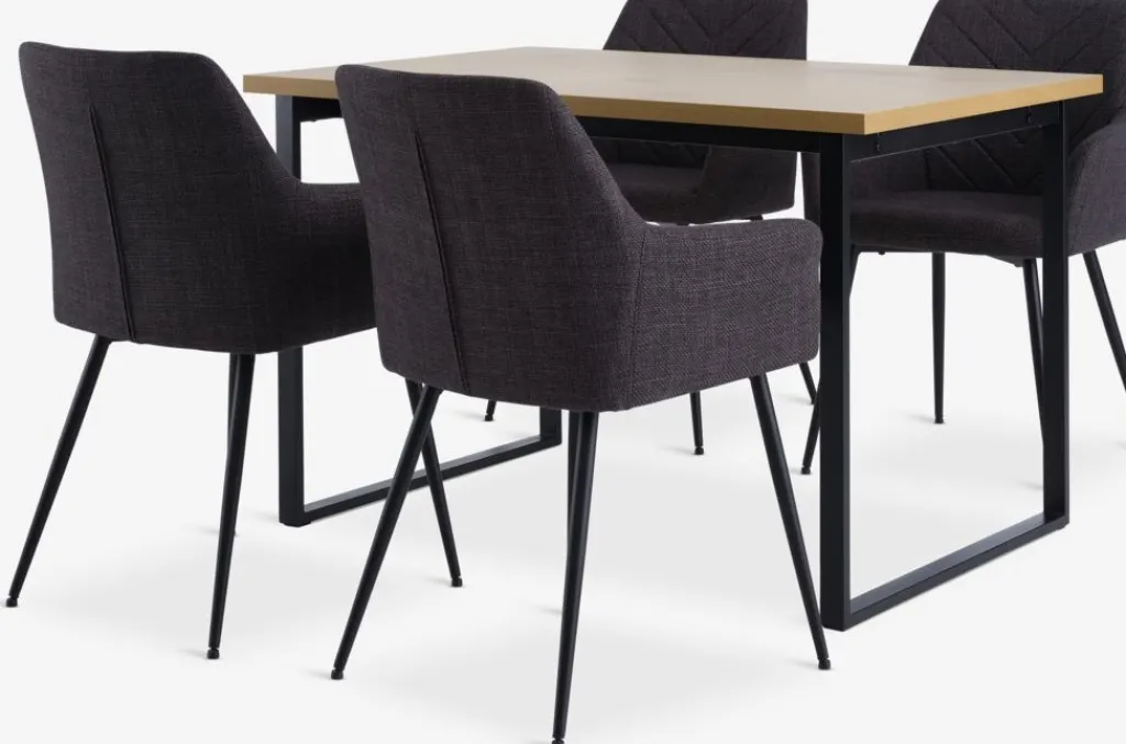 Mesas De Comedor|Conjuntos De Comedor>JYSK AABENRAA + PURHUSMesa AABENRAA L120 roble cálido + 4 sillas PURHUS gris/negro