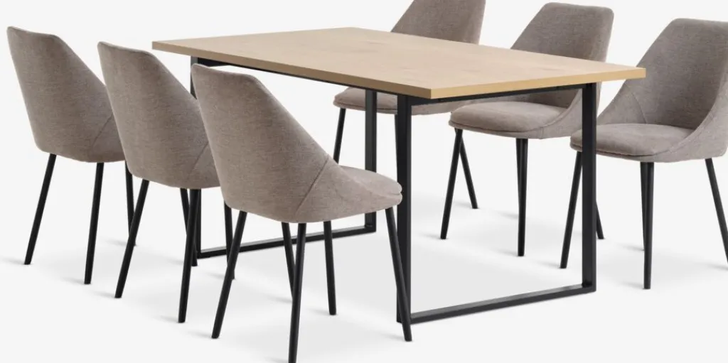 Mesas De Comedor|Conjuntos De Comedor>JYSK AABENRAA + VELLEVMesa AABENRAA L160 roble cálido +4 sillas VELLEV arena/negro
