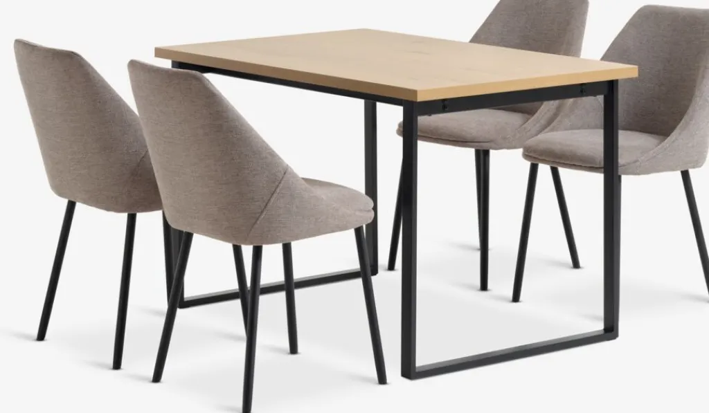 Mesas De Comedor|Conjuntos De Comedor>JYSK AABENRAA + VELLEVMesa AABENRAA L120 roble cálido +4 sillas VELLEV arena/negro