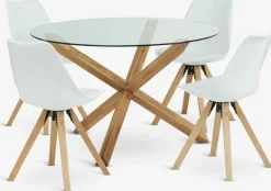 Mesas De Comedor|Conjuntos De Comedor>JYSK AGERBY + BLOKHUSMesa AGERBY Ø119 roble natural + 4 sillas BLOKHUS blanco
