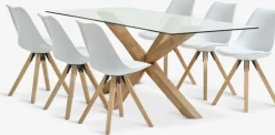 Mesas De Comedor|Conjuntos De Comedor>JYSK AGERBY + BLOKHUSMesa AGERBY L190 roble natural + 4 sillas BLOKHUS blanco