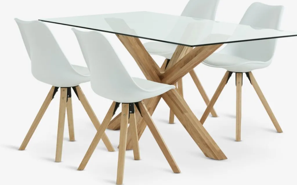Mesas De Comedor|Conjuntos De Comedor>JYSK AGERBY + BLOKHUSMesa AGERBY L160 roble natural + 4 sillas BLOKHUS blanco