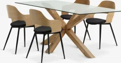 Mesas De Comedor|Conjuntos De Comedor>JYSK AGERBY + HVIDOVREMesa AGERBY L190 roble natural+4 sillas HVIDOVRE roble/negro