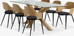 Mesas De Comedor|Conjuntos De Comedor>JYSK AGERBY + HVIDOVREMesa AGERBY L190 roble natural+4 sillas HVIDOVRE roble/negro
