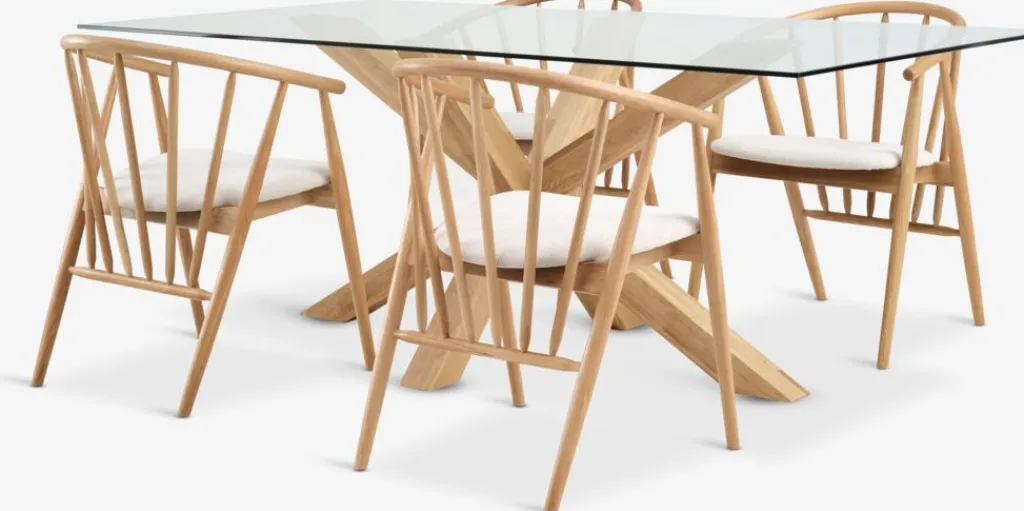 Mesas De Comedor|Conjuntos De Comedor>JYSK AGERBY + LYKSBORGMesa AGERBY L190 roble natural + 4 sillas LYKSBORG roble