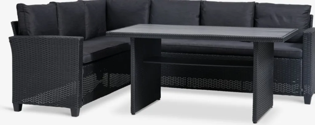 Conjuntos Mesa Y Sillas De Jardín|Muebles De Jardín>JYSK AGERMOSEConjunto muebles jardín AGERMOSE 6 plazas Negro