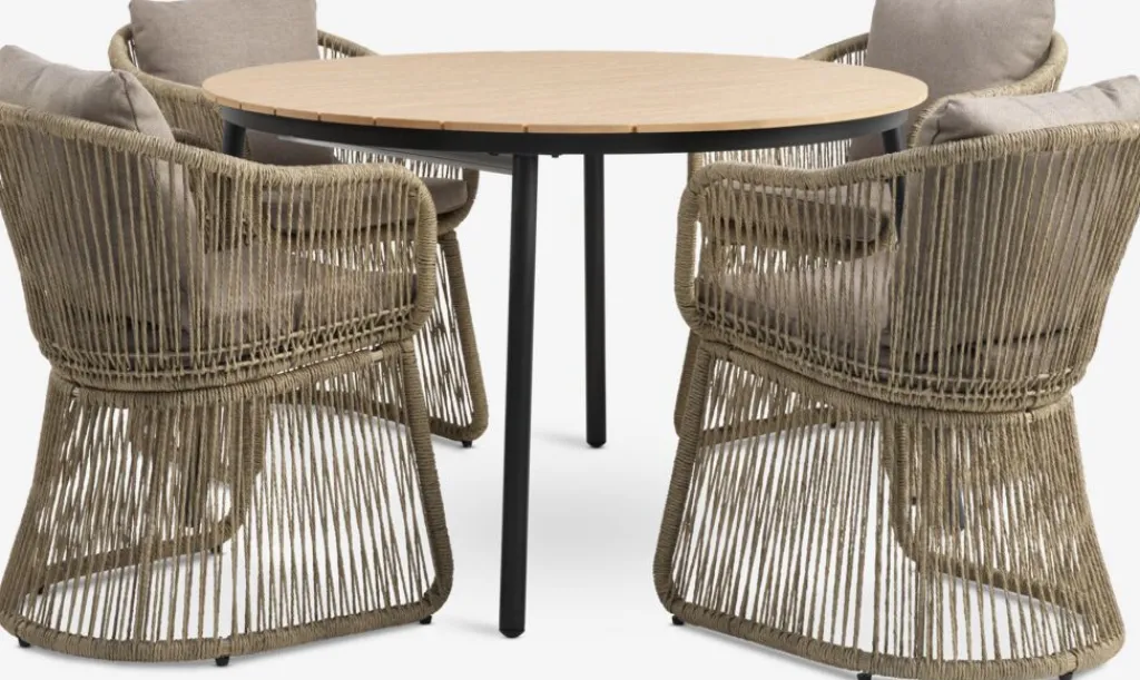 Conjuntos Mesa Y Sillas De Jardín>JYSK AKTIVEN + STORDALENMesa AKTIVEN L118/168 + 4 sillas STORDALEN natural