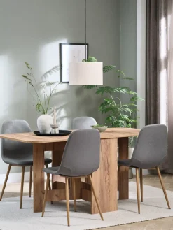 Mesas De Comedor|Conjuntos De Comedor>JYSK ALLING + JONSTRUPMesa ALLING L100/163 roble cálido + 4 sillas JONSTRUP gris