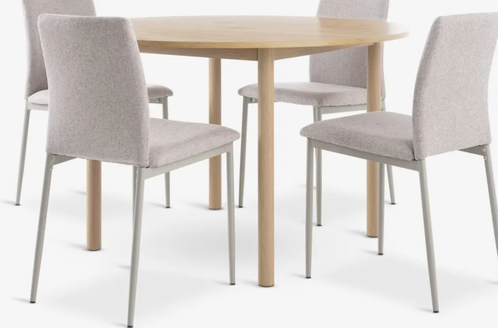Mesas De Comedor|Conjuntos De Comedor>JYSK ALSTED + BRANDEMesa ALSTED Ø120 roble natural + 4 sillas BRANDE beis