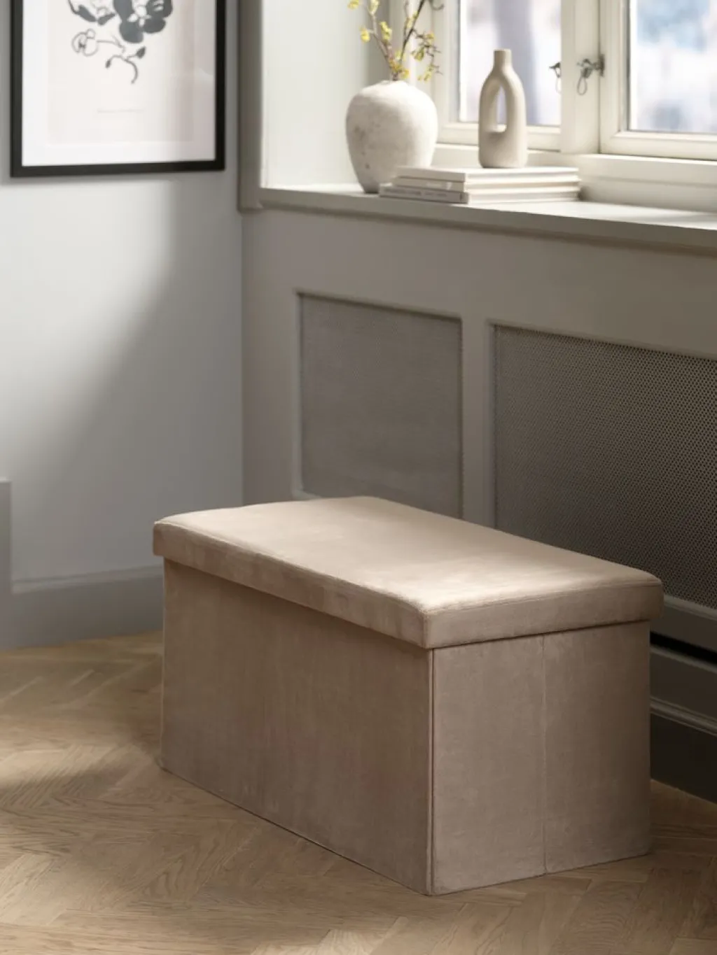 Pufs|Pufs>JYSK AUNINGPuf AUNING 76x38 con almacenaje terciopelo arena oscuro