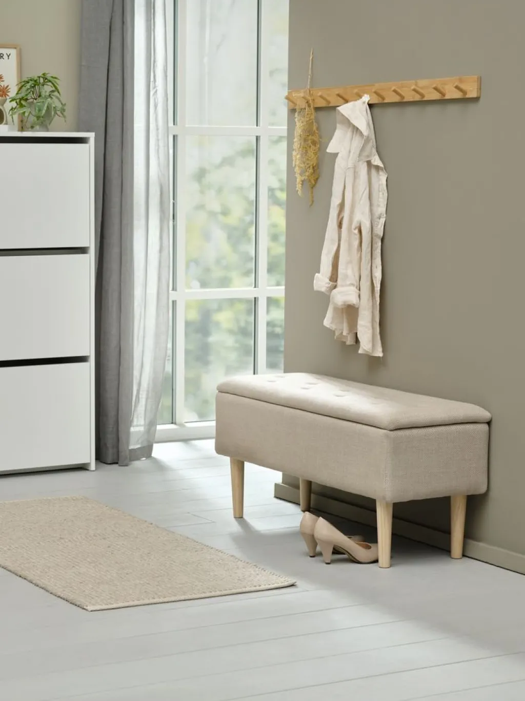 Bancos|Bancos>JYSK BADSTEDBanco BADSTED con almacenaje tela beis/color roble Beige