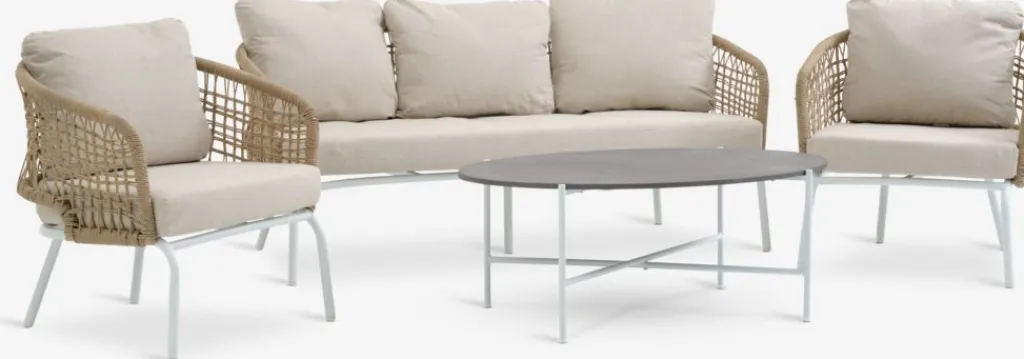 Conjuntos Mesa Y Sillas De Jardín|Muebles De Jardín>JUTLANDIA DYVIGConjunto muebles jardín DYVIG 5 plazas secado rápido blanco