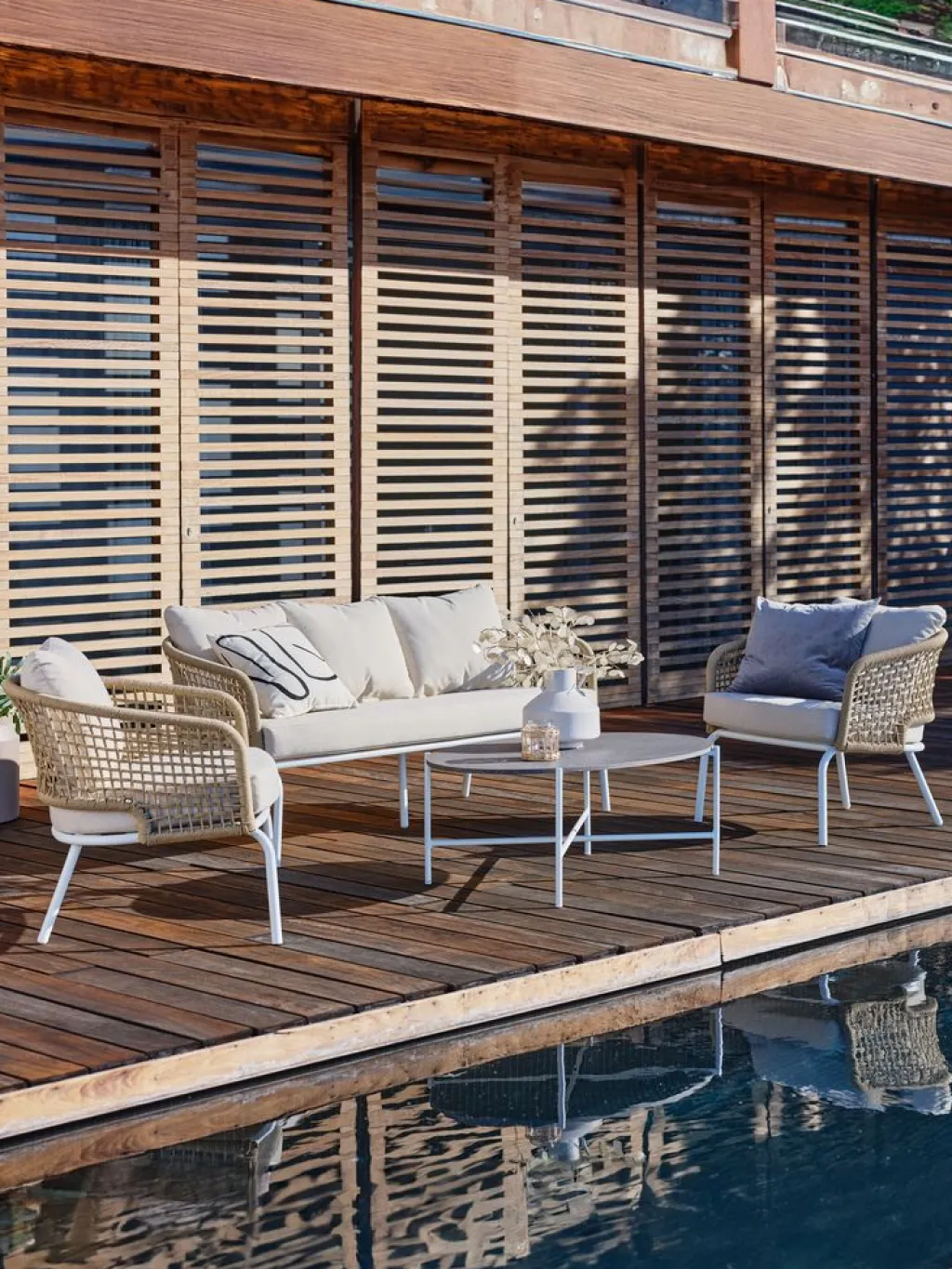 Conjuntos Mesa Y Sillas De Jardín|Muebles De Jardín>JUTLANDIA DYVIGConjunto muebles jardín DYVIG 5 plazas secado rápido blanco