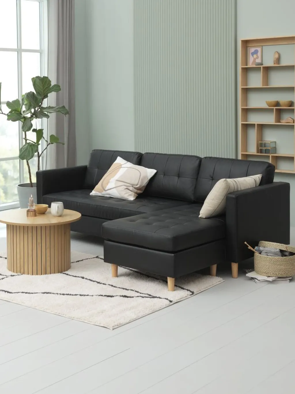 2 Plazas|3 Plazas>JYSK FALSLEVSofá FALSLEV chaise longue polipiel Negro