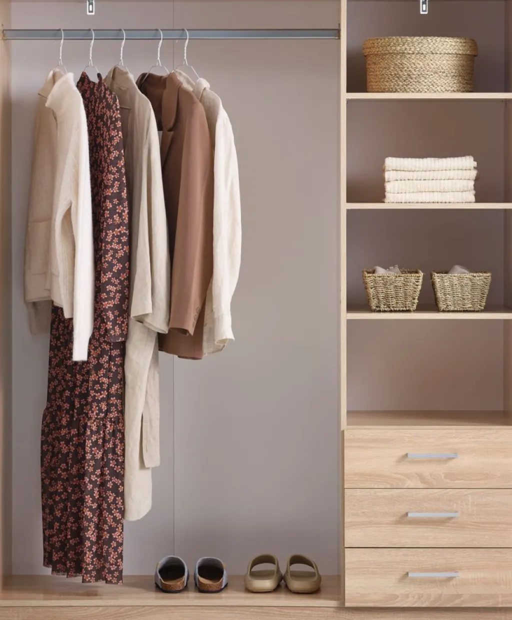 Armarios|Todos Los Armarios>JYSK FANDRUPArmario FANDRUP 145x176 3 puertas 3 cajones color roble cl Roble claro