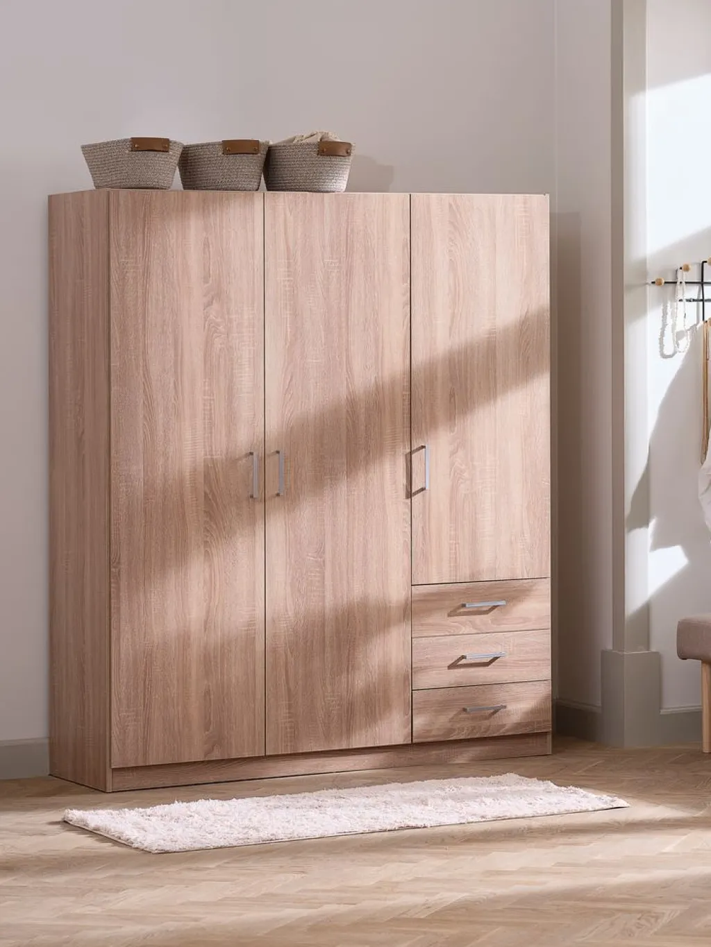 Armarios|Todos Los Armarios>JYSK FANDRUPArmario FANDRUP 145x176 3 puertas 3 cajones color roble cl Roble claro