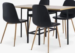 Mesas De Comedor|Conjuntos De Comedor>JYSK FOLDINGBRO + JONSTRUPMesa FOLDINGBRO L130 roble cálido + 4 sillas JONSTRUP negro