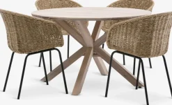 Conjuntos Mesa Y Sillas De Jardín>JYSK FUGLSAND + TUERNEMesa FUGLSAND Ø120 madera dura + 4 sillas TUERNE natural