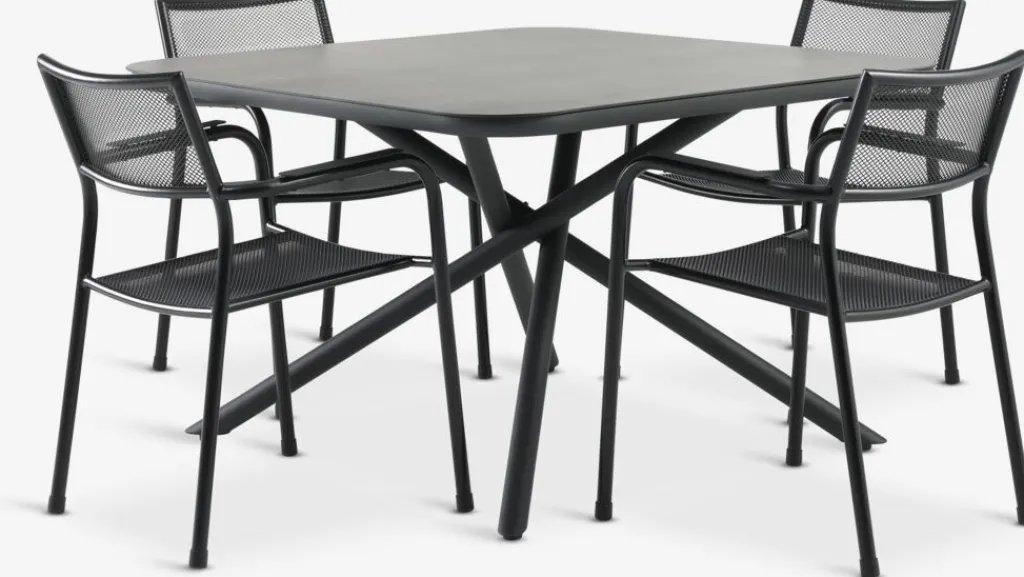 Conjuntos Mesa Y Sillas De Jardín>JYSK GOTHENBURG + HEMSEDALMesa GOTHENBURG L120 gris + 4 sillas HEMSEDAL negro