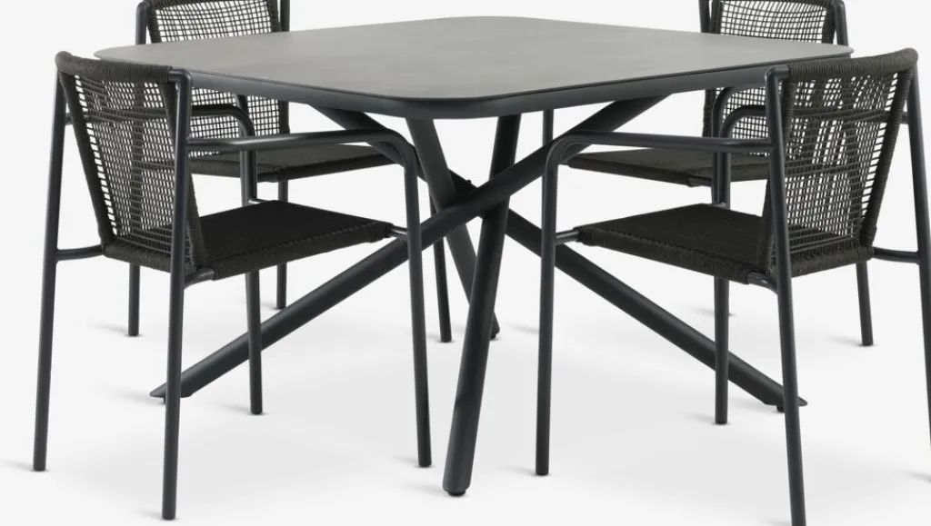 Conjuntos Mesa Y Sillas De Jardín>JYSK GOTHENBURG + KRISTIANSTADMesa GOTHENBURG L120 gris + 4 sillas KRISTIANSTAD verde