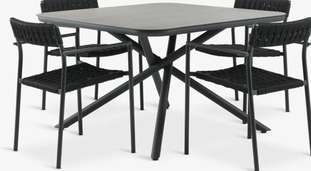 Conjuntos Mesa Y Sillas De Jardín>JYSK GOTHENBURG + TRILLEVALLENMesa GOTHENBURG L120 gris + 4 sillas TRILLEVALLEN negro