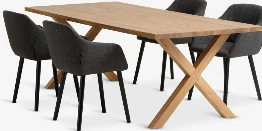 Mesas De Comedor|Conjuntos De Comedor>JYSK GRIBSKOV + ADSLEVMesa GRIBSKOV L230 roble natural + 4 sillas ADSLEV antracita Gris antracita+Negro