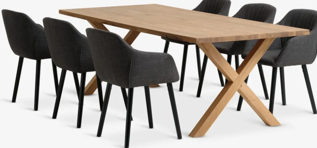 Mesas De Comedor|Conjuntos De Comedor>JYSK GRIBSKOV + ADSLEVMesa GRIBSKOV L230 roble natural + 4 sillas ADSLEV antracita Gris antracita+Negro
