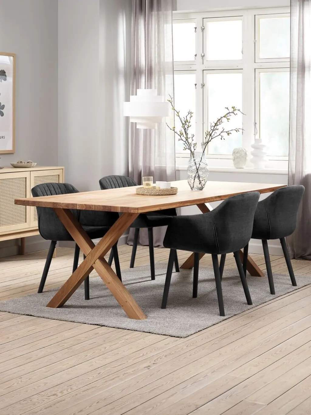 Mesas De Comedor|Conjuntos De Comedor>JYSK GRIBSKOV + ADSLEVMesa GRIBSKOV L230 roble natural + 4 sillas ADSLEV antracita Gris antracita+Negro