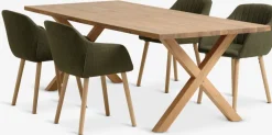 Mesas De Comedor|Conjuntos De Comedor>JYSK GRIBSKOV + ADSLEVMesa GRIBSKOV L230 roble natural + 4 sillas ADSLEV oliva Verde oliva+Roble natural
