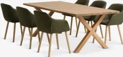Mesas De Comedor|Conjuntos De Comedor>JYSK GRIBSKOV + ADSLEVMesa GRIBSKOV L230 roble natural + 4 sillas ADSLEV oliva Verde oliva+Roble natural