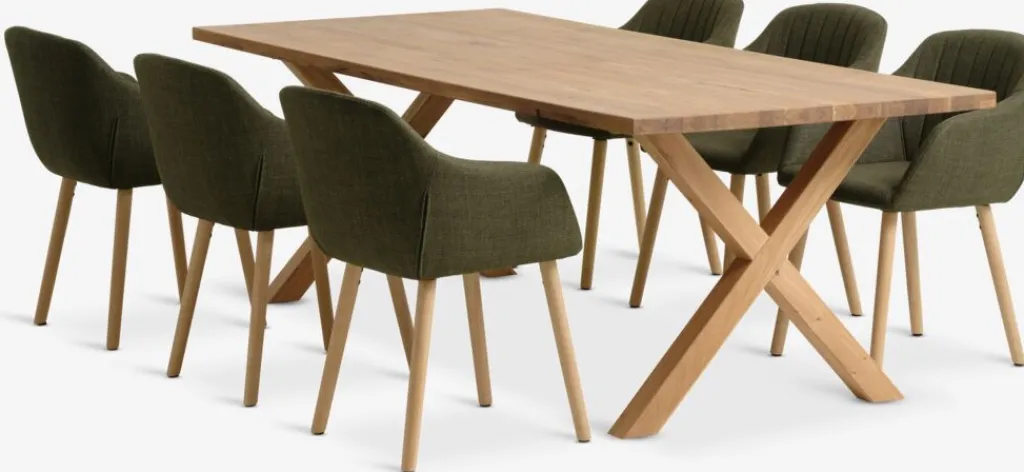 Mesas De Comedor|Conjuntos De Comedor>JYSK GRIBSKOV + ADSLEVMesa GRIBSKOV L230 roble natural + 4 sillas ADSLEV oliva Verde oliva+Roble natural