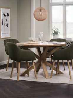 Mesas De Comedor|Conjuntos De Comedor>JYSK GRIBSKOV + ADSLEVMesa GRIBSKOV Ø120 roble natural + 4 sillas ADSLEV oliva Verde oliva+Roble natural