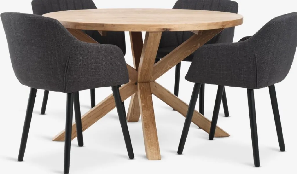 Mesas De Comedor|Conjuntos De Comedor>JYSK GRIBSKOV + ADSLEVMesa GRIBSKOV Ø120 roble natural +4 sillas ADSLEV antracita Gris antracita+Negro