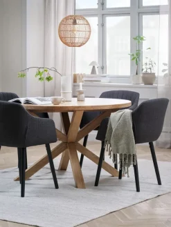 Mesas De Comedor|Conjuntos De Comedor>JYSK GRIBSKOV + ADSLEVMesa GRIBSKOV Ø120 roble natural +4 sillas ADSLEV antracita Gris antracita+Negro