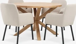 Mesas De Comedor|Conjuntos De Comedor>JYSK GRIBSKOV + SOTTRUPMesa GRIBSKOV Ø120 roble natural+4 sillas SOTTRUP beis/negro