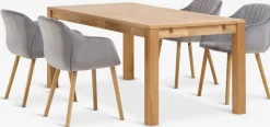Mesas De Comedor|Conjuntos De Comedor>JYSK HAGE + ADSLEVMesa HAGE L190 roble natural+4 sillas ADSLEV terciopelo gris
