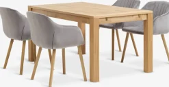 Mesas De Comedor|Conjuntos De Comedor>JYSK HAGE + ADSLEVMesa HAGE L150 roble natural+4 sillas ADSLEV terciopelo gris
