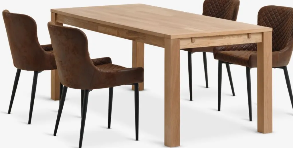 Mesas De Comedor|Conjuntos De Comedor>JYSK HAGE + PEBRINGEMesa HAGE L190 roble natural + 4 PEBRINGE marrón/negro