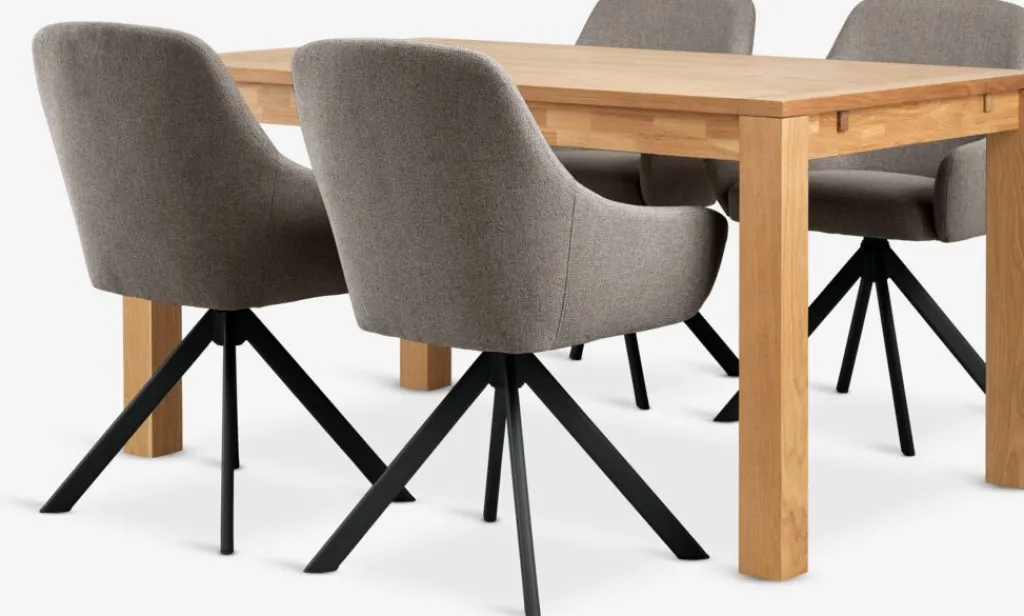Mesas De Comedor|Conjuntos De Comedor>JYSK HAGE + ROSTRUPMesa HAGE L150 roble natural + 4 sillas ROSTRUP arena/negro
