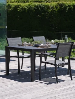 Conjuntos Mesa Y Sillas De Jardín>JUTLANDIA HAGEN + STRANDBYMesa HAGEN L214 + 4 sillas STRANDBY gris