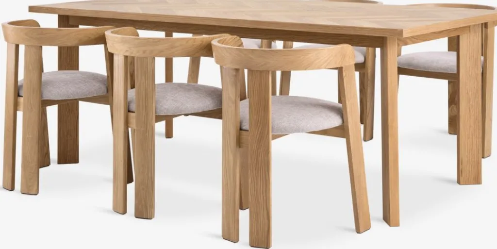 Mesas De Comedor|Conjuntos De Comedor>JYSK HARESKOV + BOVRUPMesa HARESKOV L200 roble natural + 4 sillas BOVRUP roble