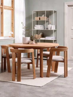 Mesas De Comedor|Conjuntos De Comedor>JYSK HARESKOV + BOVRUPMesa HARESKOV Ø129 roble natural + 4 sillas BOVRUP roble