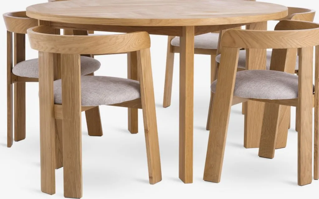 Mesas De Comedor|Conjuntos De Comedor>JYSK HARESKOV + BOVRUPMesa HARESKOV Ø129 roble natural + 4 sillas BOVRUP roble
