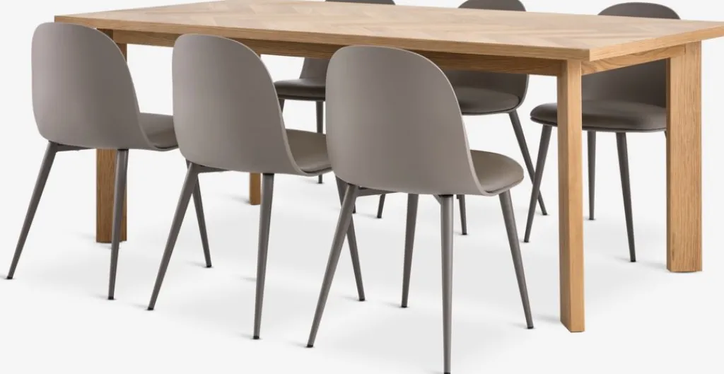 Mesas De Comedor|Conjuntos De Comedor>JYSK HARESKOV + ULDALMesa HARESKOV L200 roble natural + 4 sillas ULDAL marrón