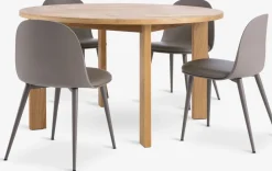 Mesas De Comedor|Conjuntos De Comedor>JYSK HARESKOV + ULDALMesa HARESKOV Ø129 roble natural + 4 sillas ULDAL marrón