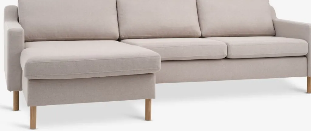 2 Plazas|3 Plazas>JYSK HELLERUPSofá HELLERUP chaise longue tela beis/roble natural