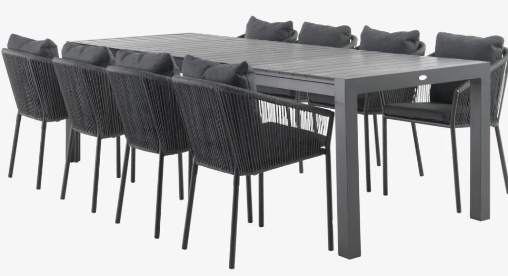 Conjuntos Mesa Y Sillas De Jardín>JUTLANDIA HESTEHAVE + GILJAMesa HESTEHAVE L205/275 negro + 4 sillas GILJA gris