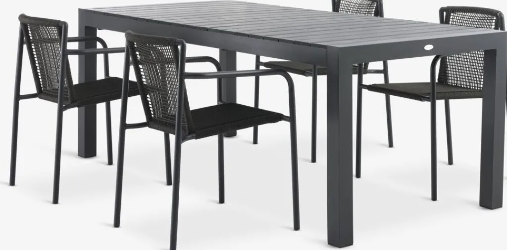 Conjuntos Mesa Y Sillas De Jardín>JYSK HSTEHAVE + KRISTIANSTADMesa HESTEHAVE L205/275 negro + 4 sillas KRISTIANSTAD verde